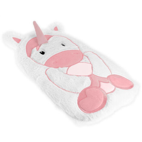 Bouillotte licorne en fourrure rose et blanche pour enfant (1/2)