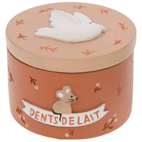 Boite à dents de lait ocre en résine oiseau (1/2)
