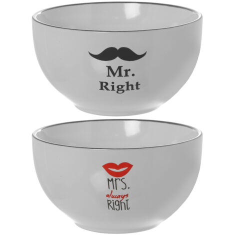 2 bols blancs Mr et Mrs en céramique 500 ml (1/2)