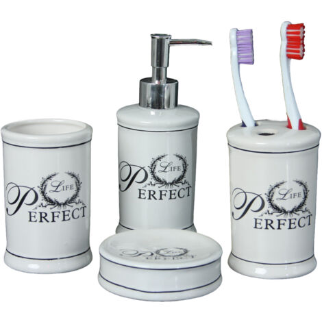 Set de salle de bain en céramique – 4 pièces – Finition lisse et facile d'entretien – Dimensions variées pour rangement élégant