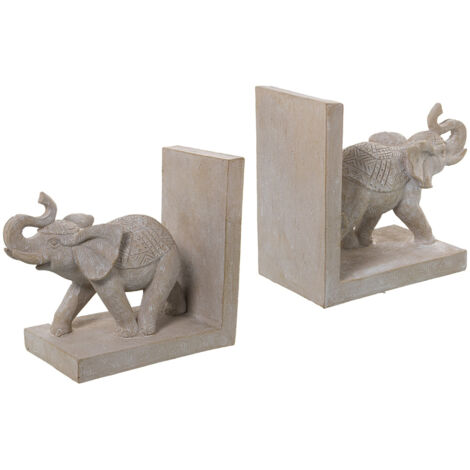 Serre-livres éléphants en résine beige (1/2)