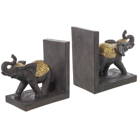 Statue GENERIQUE Serre-livre éléphants marron et or en résine