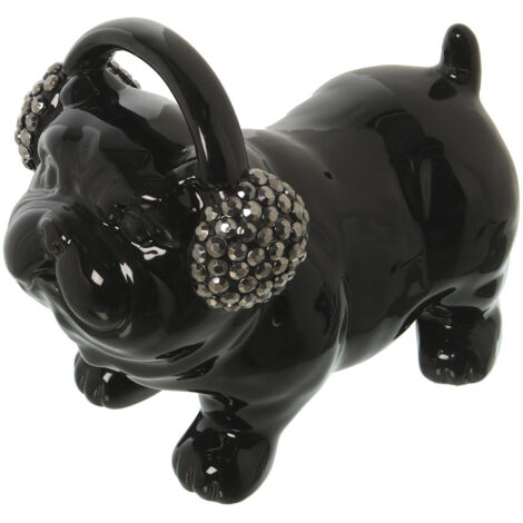 Tirelire bouledogue avec casque à strass en céramique 15 cm (1/2)