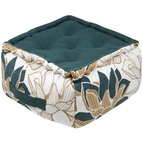Coussin de sol en coton Lotus beige et vert 40 cm