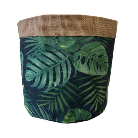 Cache-pot en jute motifs géométriques sur fond noir (1/2)