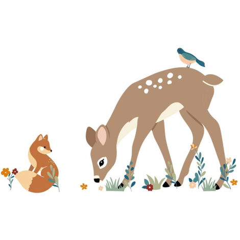 Autocollant mural biche, écureuil et oiseaux (1/3)