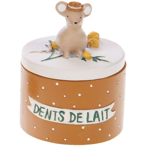 Petite boîte à dents de lait souris et mimosa ocre marron (1/2)