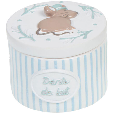 Petite boîte à dents de lait souris - blanc à rayures bleues (1/3)