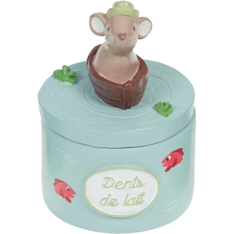 Boite à dents de lait Gris bleu en résine oiseau (1/4)