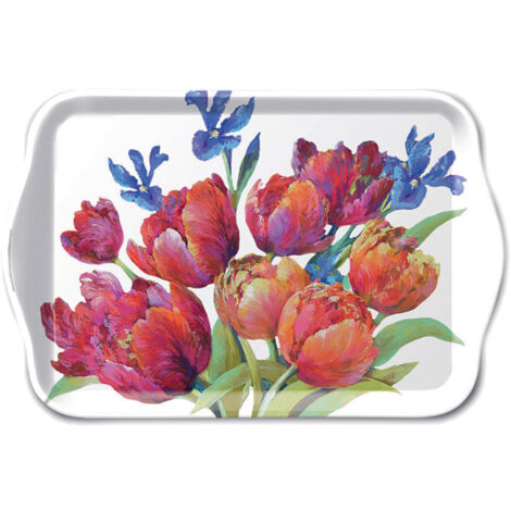 Petit Plateau Rectangulaire Décoré De Pivoines - Mélamine, 20.5x13.5 Cm, élégant Et Pratique