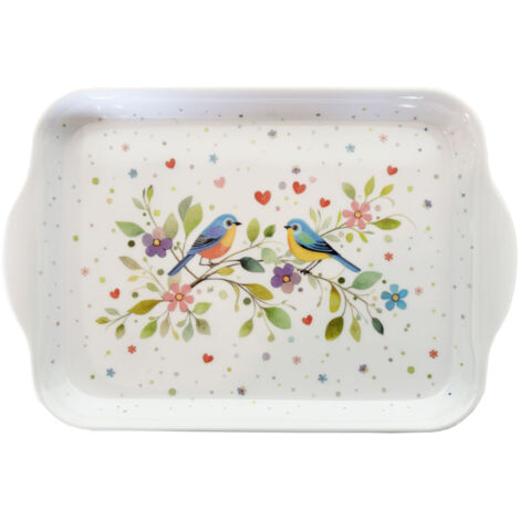 Mini plateau en mélamine couple d'oiseaux colorés