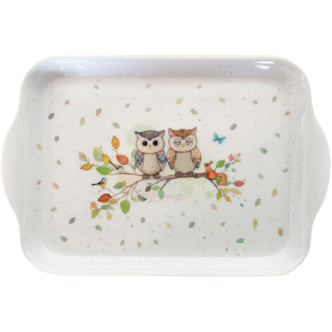 Mini plateau en mélamine couple de hiboux et écureuil