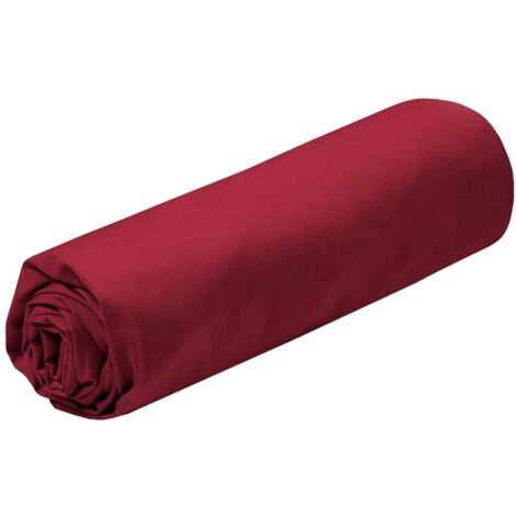 Drap housse rouge uni en percale de coton  90 x 190 cm (1/4)