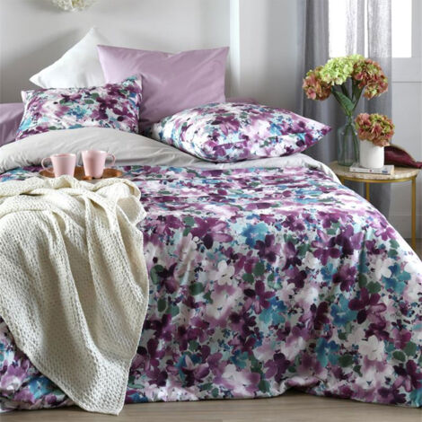 Housse de couette Pervenche Parme en coton percale