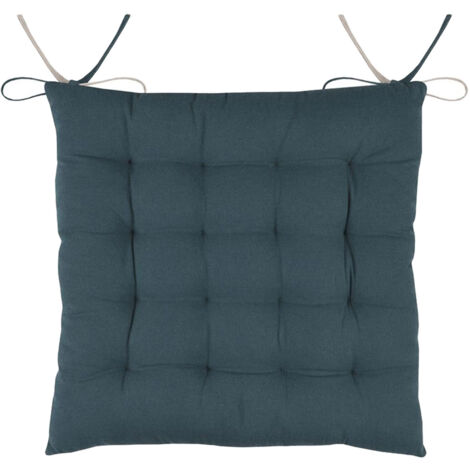 Coussin de chaise bicolore réversible en coton Cobalt et Lin (1/3)