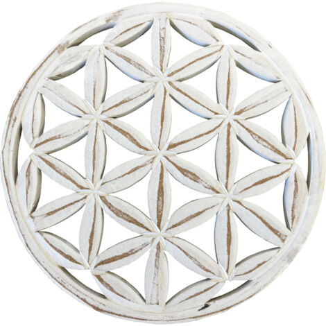 Décoration murale Fleur de Vie en bois blanc patiné 19,5 cm (1/2)
