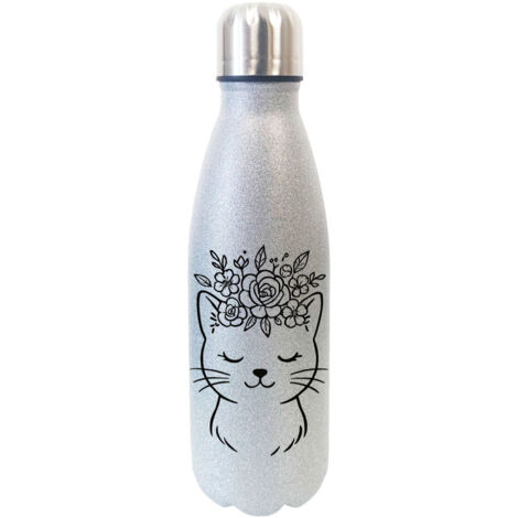 Bouteille chat avec couronne de fleurs à paillettes (1/2)