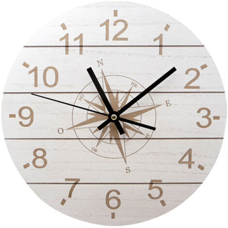 Horloge ronde en bois motif rose des vents 30 cm (1/2)