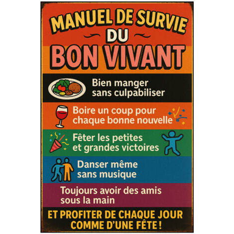 Plaque en métal manuel de survie du bon vivant (1/2)