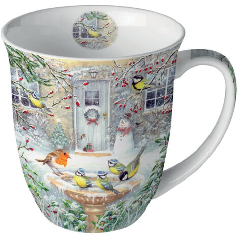 Mug en porcelaine fine oiseaux dhiver  0,4 litre