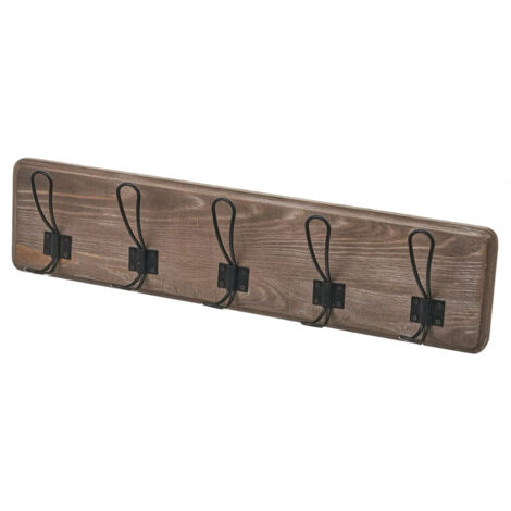 Porte-manteau mural bois de pin foncé, 5 crochets (1/4)