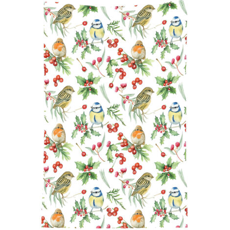 Torchon en coton oiseaux et baies 50 x 70 cm (1/3)