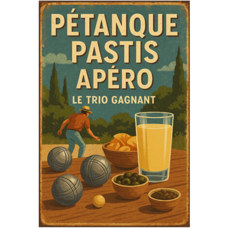 Plaque Murale En Métal Décorative Boules De Pétanque - 30 X 20 Cm