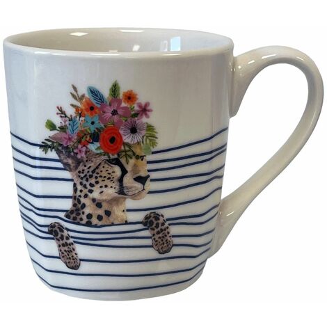 Tasse en céramique Blanche rayée Guépard en coffret cadeau (1/3)