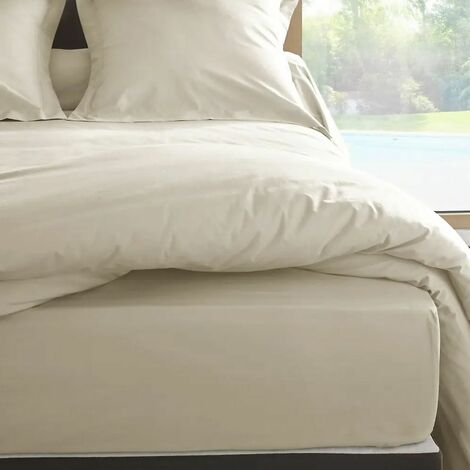 Drap housse en percale de coton - Manoir - 160 x 200 cm - Ivoire - Livraison gratuite (1/2)