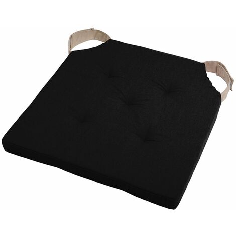 Galette de chaise réversible 38 x 38 cm – 100% coton noir – Attaches par scratchs pour installation facile – Confort et style – Stof