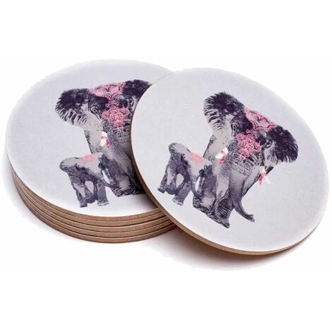 6 sous-verres ronds gris - Éléphants (1/4)