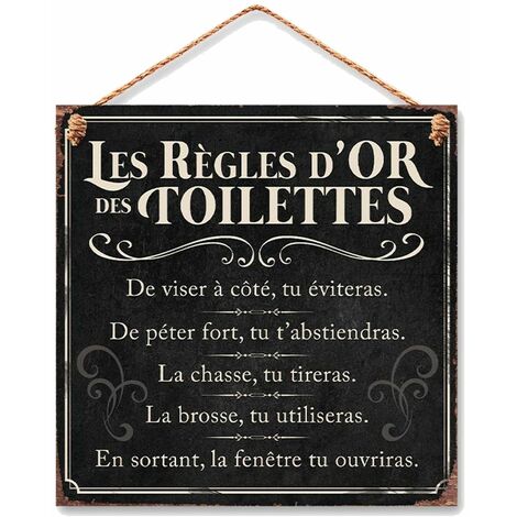 Plaque à suspendre métallique Règles des toilettes 20 cm – Décoration humoristique en métal – Pour salle de bain – Dimensions 20 x 20 cm – Sud Trading