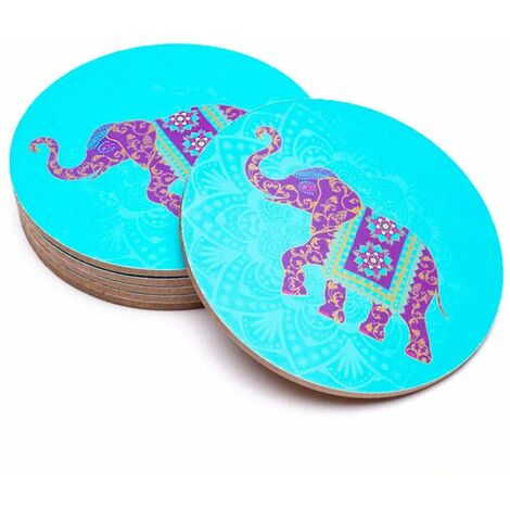 6 sous-verres ronds turquoise - Éléphant (1/4)