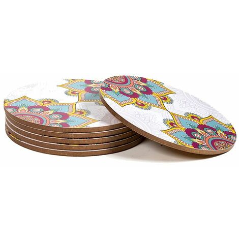 6 sous-verres ronds Mandalas turquoise (1/3)