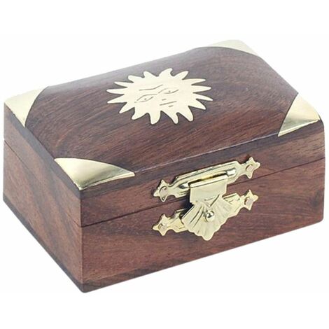 Boite en bois motif soleil en laiton (1/2)