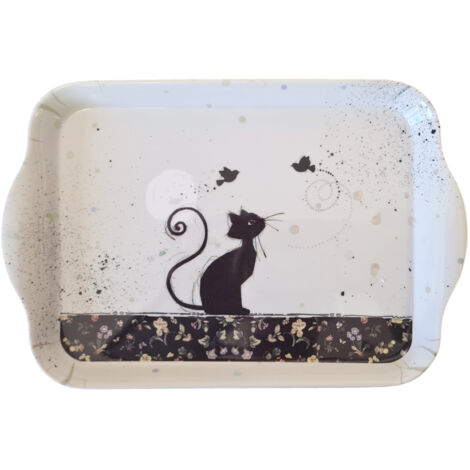 Mini plateau en mélamine Chat et oiseaux 20 cm