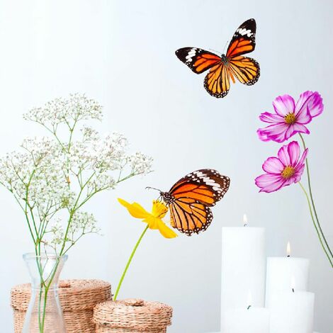 wondever Stickers Fenetre Fleurs Printemps Autocollant Fenêtre Fleurs en Verre Papillons