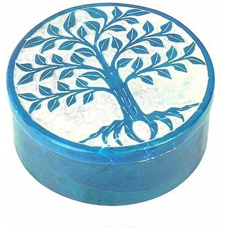 Boite déco Bleu en Stéatite Arbre de Vie (1/2)