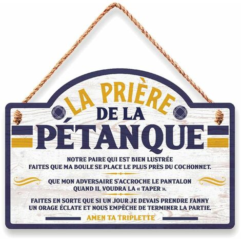 Plaque à suspendre Prière de la pétanque 20 cm – MDF – Décoration murale pour intérieur – Esprit convivial et emblématique – Sud Trading (1/2)