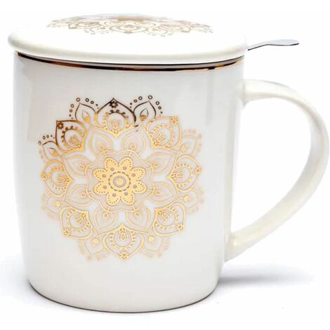 Mug blanc avec infuseur métal - Mandala (1/5)