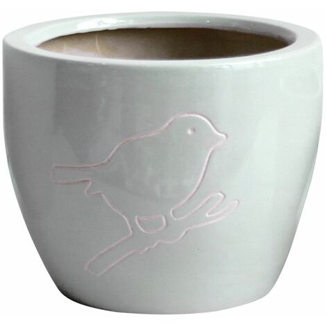Cache pot Bird gris en Terre Cuite 13 cm (1/2)
