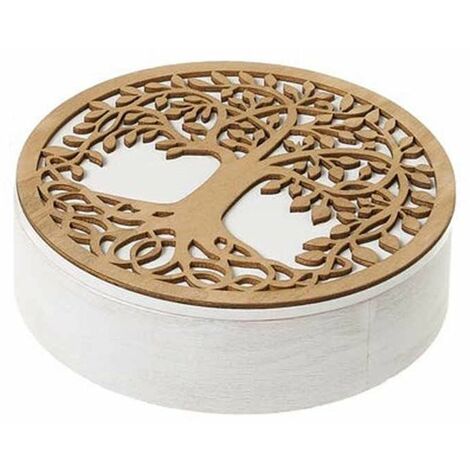 Boite blanche ronde Arbre de vie en bois MDF (1/3)