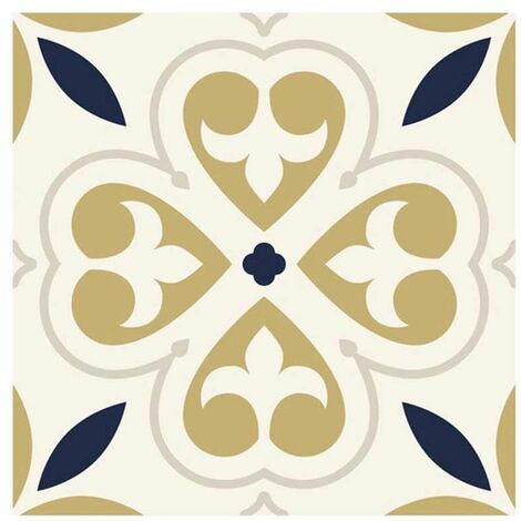 6 stickers carreaux de ciment Beige Or et Bleu 15 x 15 cm (1/2)