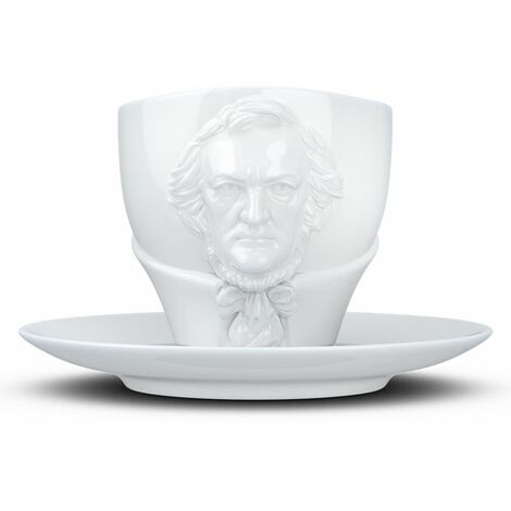Tasse Richard Wagner avec sous tasse en porcelaine blanche (1/5)