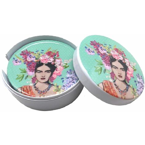 Boite verte contenant 6 sous-verres Frida Khalo