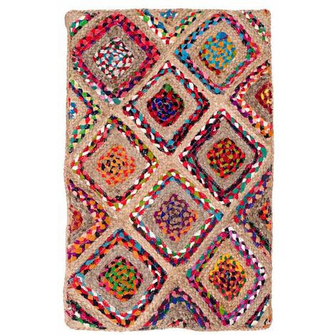 Tapis enfant rectangulaire multicolore 60x90 cm – 30 % jute, 70 % coton – Fait main – Facile à entretenir et à nettoyer – Signes Grimalt