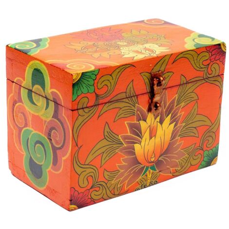 Coffret tibétain fleuri peint à la main (1/3)