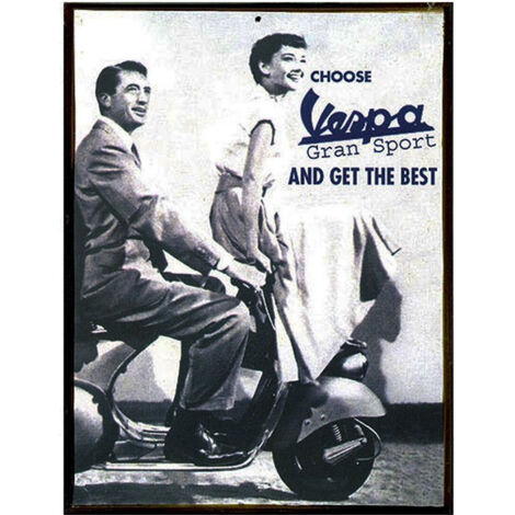 Plaque Métal Publicitaire Vespa Pin-up - Vintage 1970 - 17,5 X 11,5 Cm