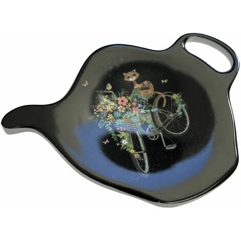 Soucoupe pour sachet de thé chat sur vélo fleuri