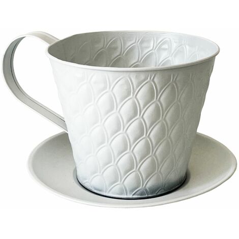 Cache pot en métal blanc en forme de tasse (1/3)